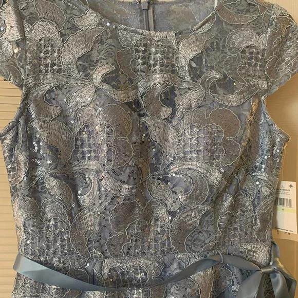 Alex Evening Women A-line Stretch Embroidered Dress with Tie Belt. - Picture 4 of 7